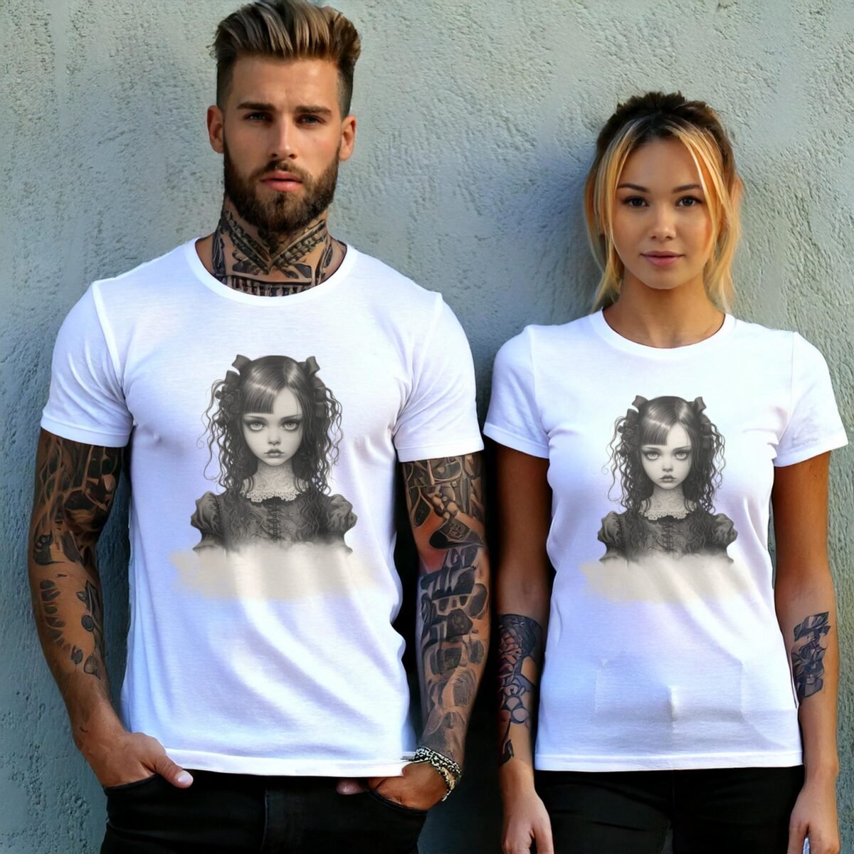 gothic lolita girl roses bows portrait t-shirt design, variation 9