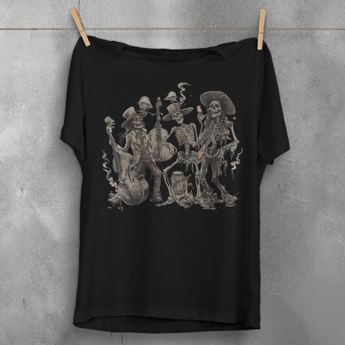 Gothic Skeleton Band Alternative Skeleton Music Lover Creepy Cute T-Shirt - 1