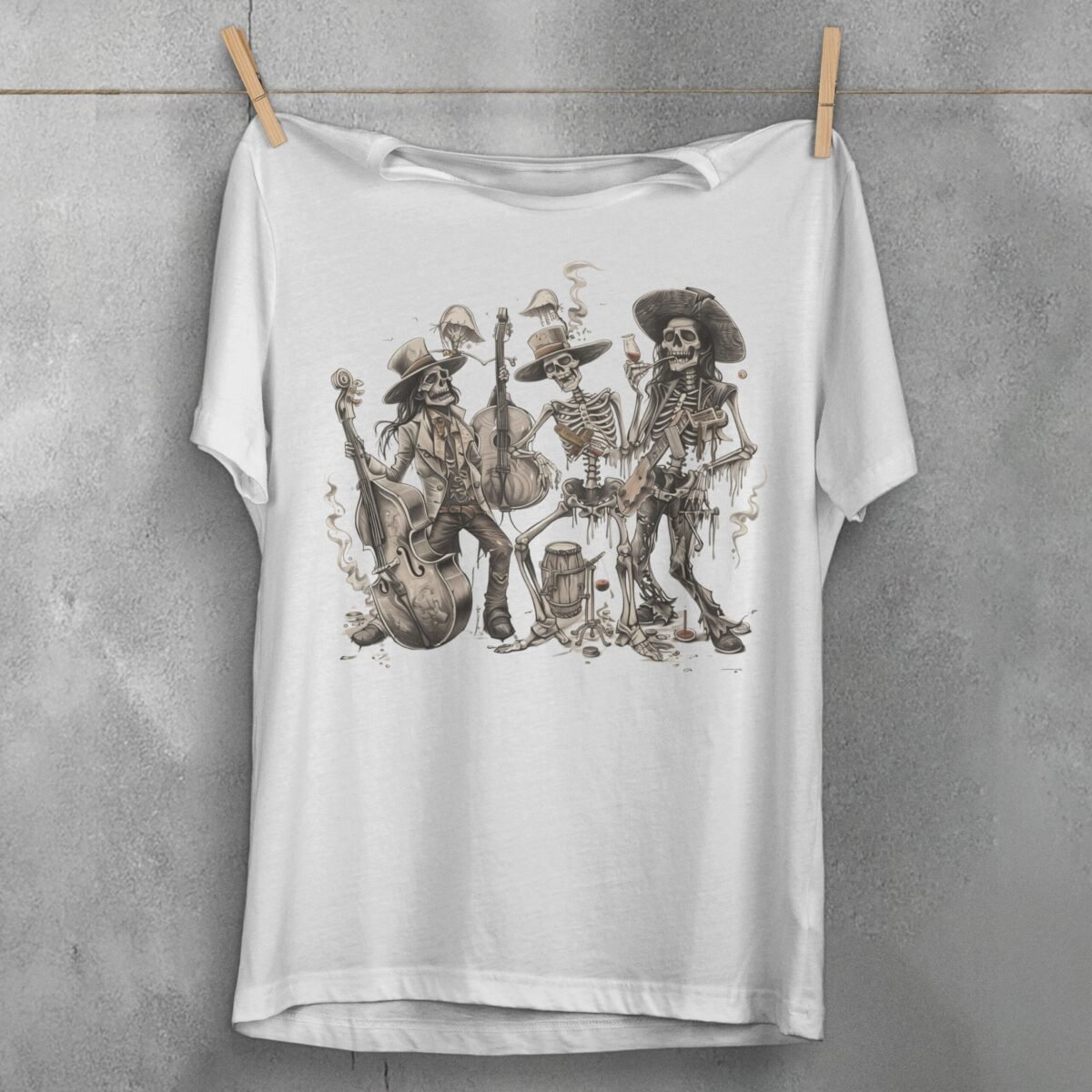 Gothic Skeleton Band Alternative Skeleton Music Lover Creepy Cute T-Shirt - 2