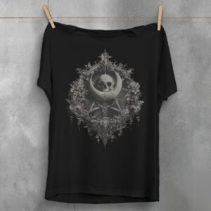 Gothic skeleton moon pentagram floral celestial artwork for dark t-shirt - 1