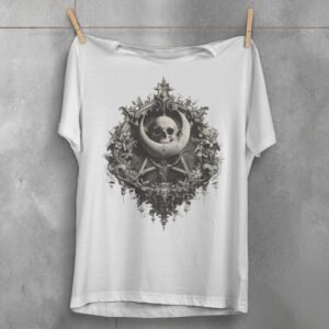 Gothic skeleton moon pentagram floral celestial artwork for dark t-shirt - 2