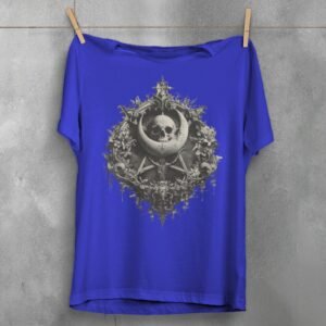 Gothic skeleton moon pentagram floral celestial artwork for dark t-shirt - 3