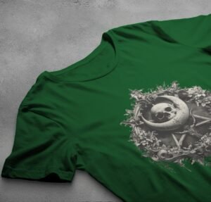 Gothic skeleton moon pentagram floral celestial artwork for dark t-shirt - 6