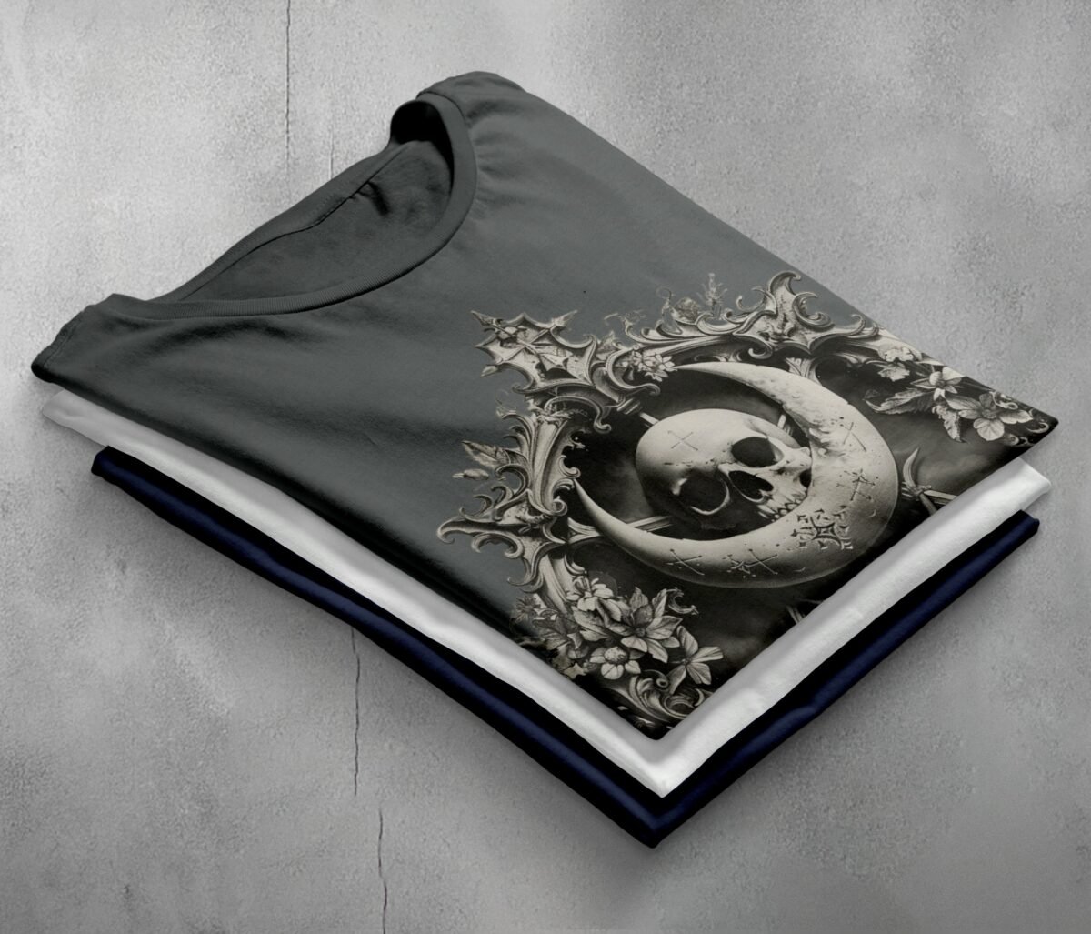 Gothic skeleton moon pentagram floral celestial artwork for dark t-shirt - 7