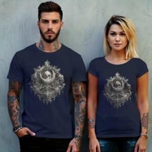 Gothic skeleton moon pentagram floral celestial artwork for dark t-shirt - 8