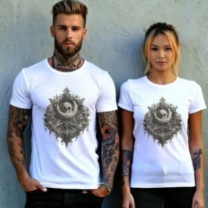 Gothic skeleton moon pentagram floral celestial artwork for dark t-shirt - 9