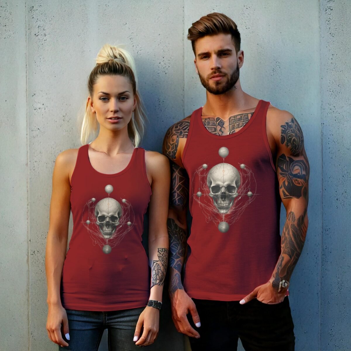 gothic skeleton planets pagan wiccan witchy print tank design, variation 8