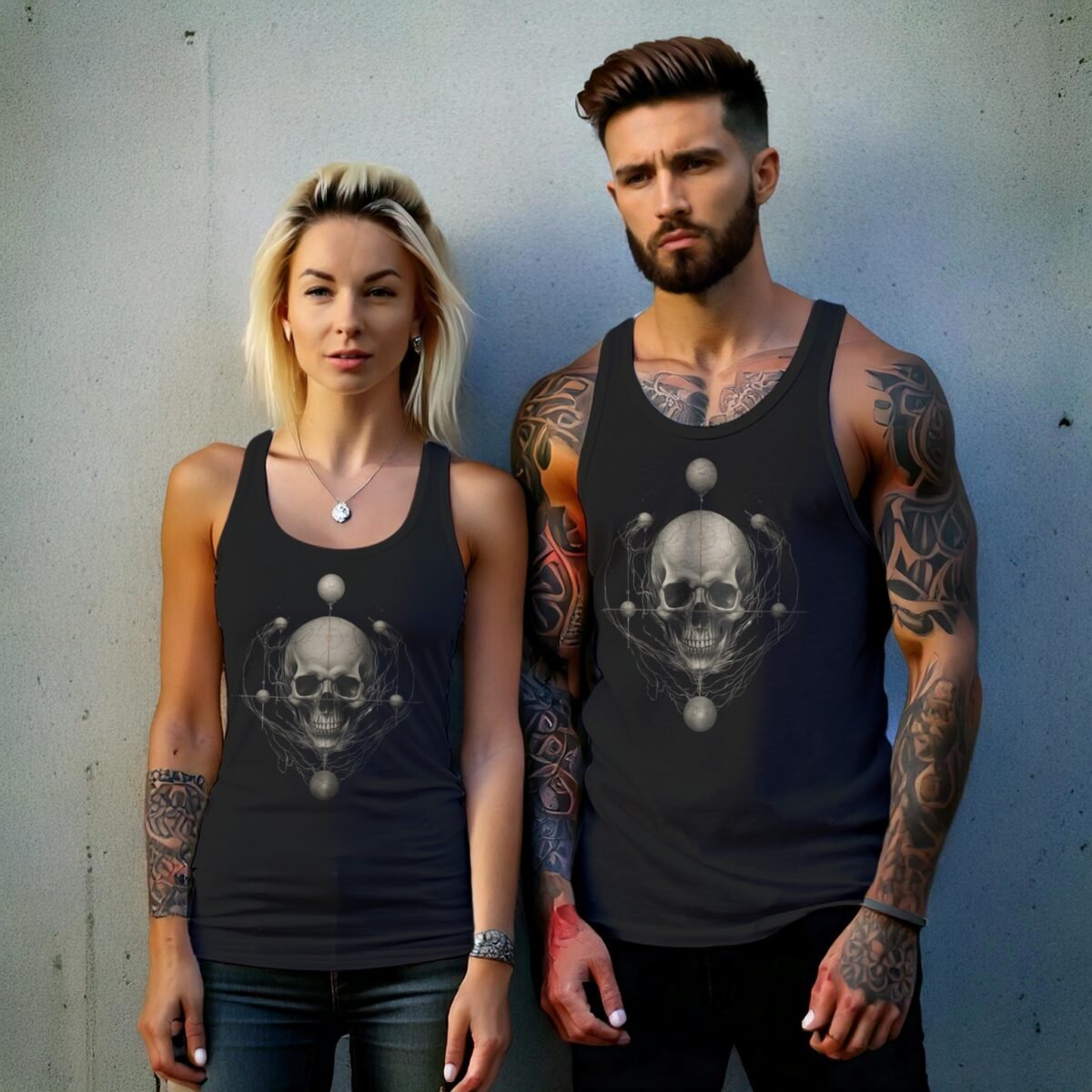 gothic skeleton planets pagan wiccan witchy print tank design, variation 9