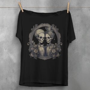 gothic till death part elegant skeleton lovers t-shirt design, variation 1
