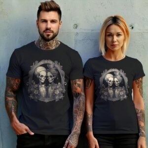 gothic till death part elegant skeleton lovers t-shirt design, variation 10