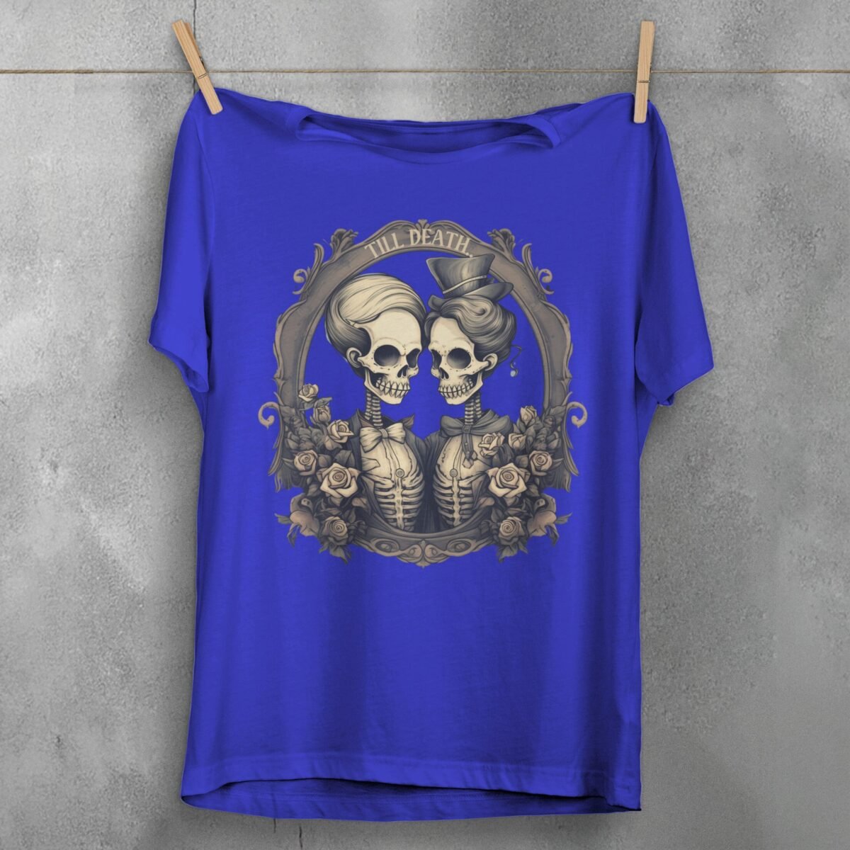 gothic till death part elegant skeleton lovers t-shirt design, variation 3