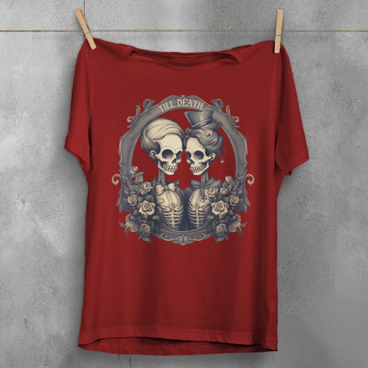 gothic till death part elegant skeleton lovers t-shirt design, variation 4