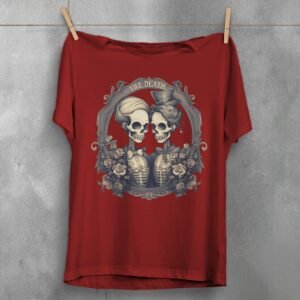 gothic till death part elegant skeleton lovers t-shirt design, variation 4