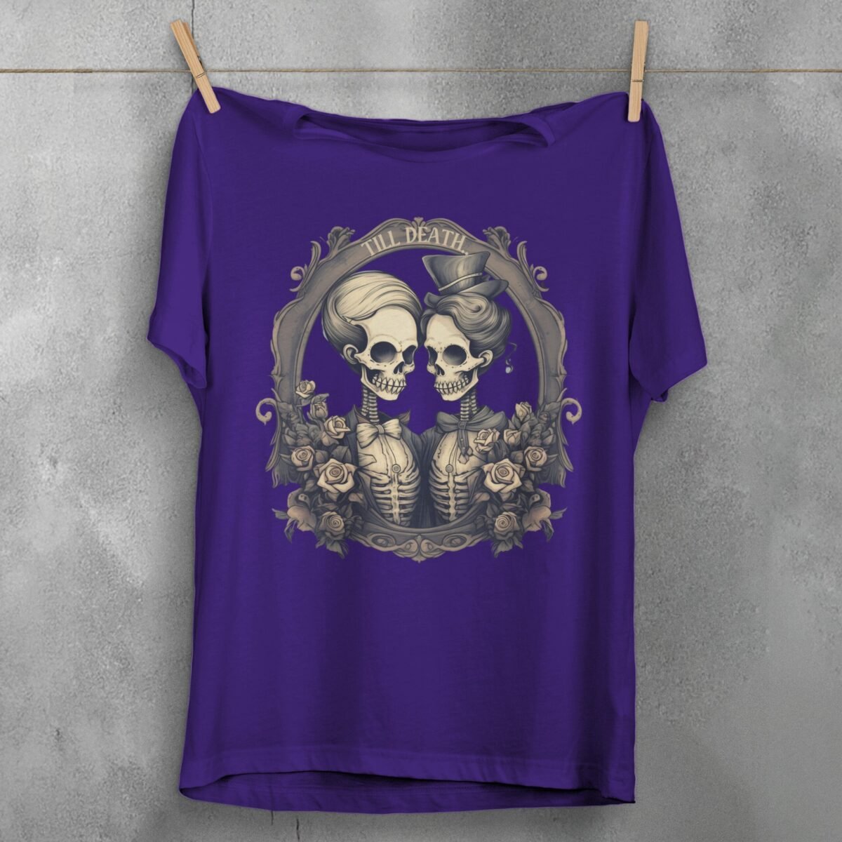 gothic till death part elegant skeleton lovers t-shirt design, variation 5