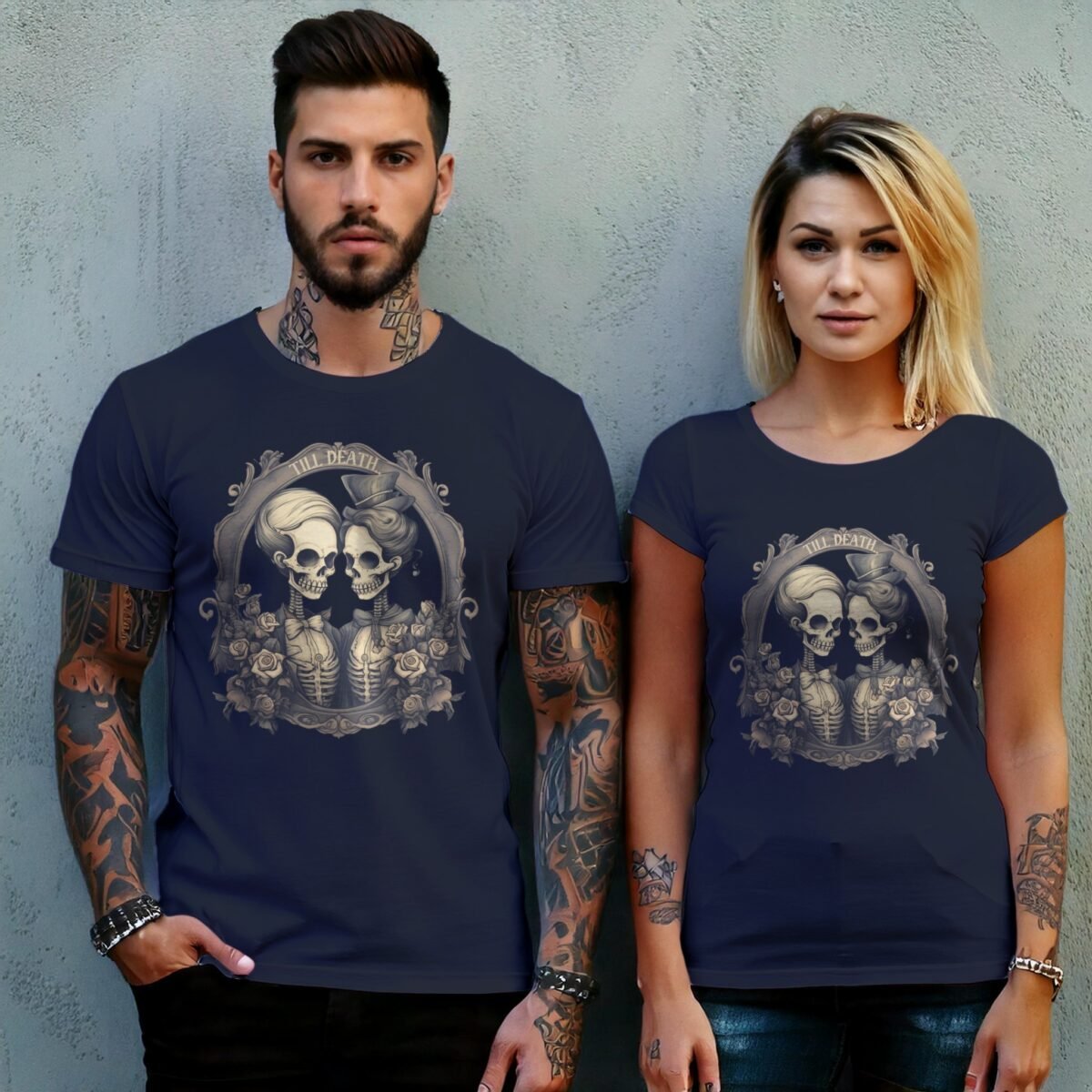 gothic till death part elegant skeleton lovers t-shirt design, variation 8