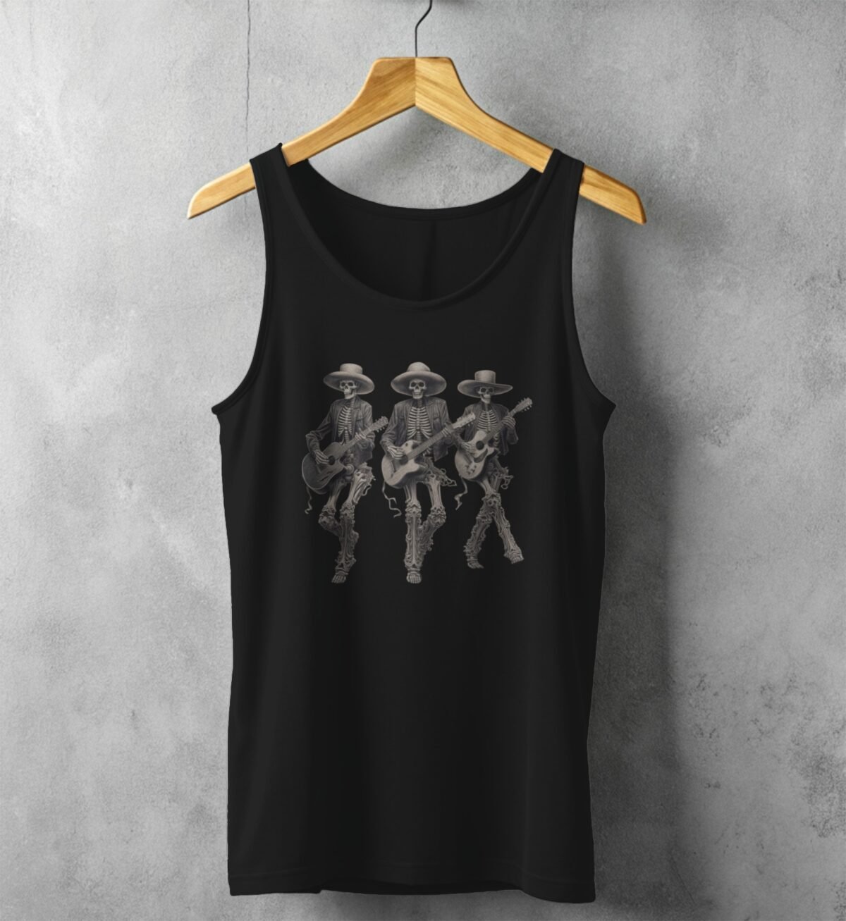 grateful dead skeleton trio playing guitars awesome pattern tank design, variation 1