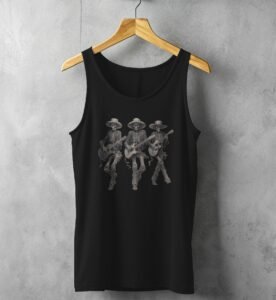 grateful dead skeleton trio playing guitars awesome pattern tank design, variation 1