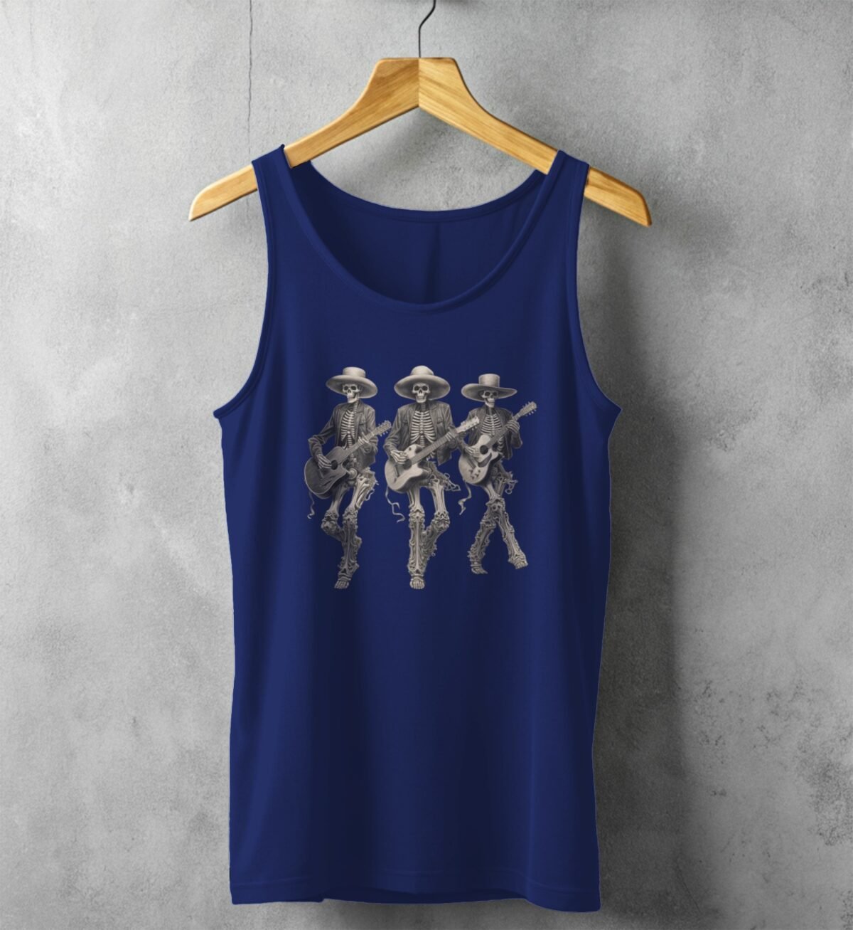 grateful dead skeleton trio playing guitars awesome pattern tank design, variation 2