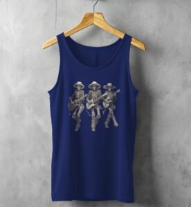 grateful dead skeleton trio playing guitars awesome pattern tank design, variation 2