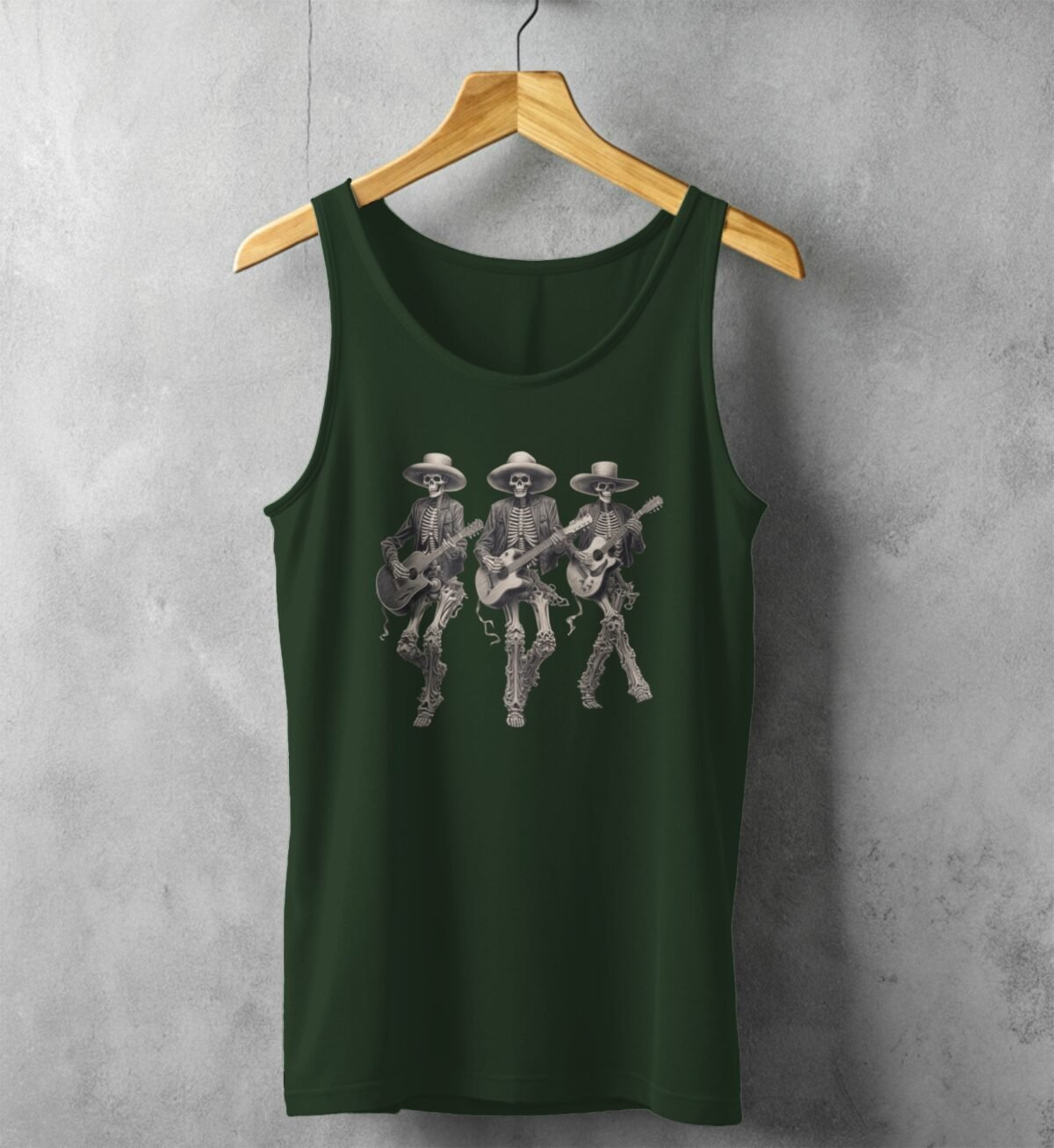 grateful dead skeleton trio playing guitars awesome pattern tank design, variation 5