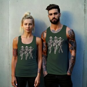 grateful dead skeleton trio playing guitars awesome pattern tank design, variation 6