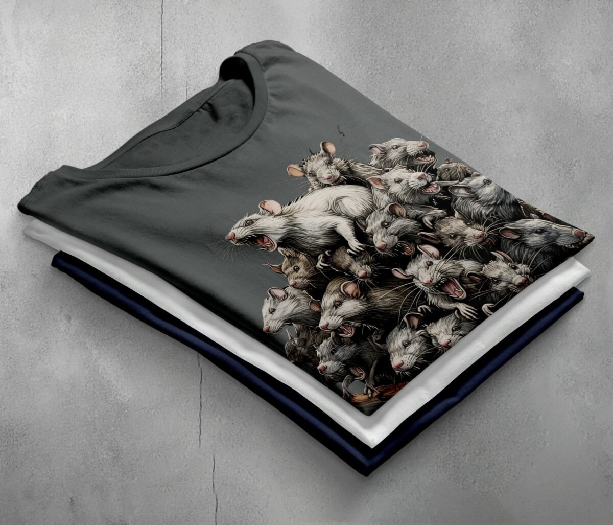 unsettling rat king colony pile dark fantasy aesthetic t-shirt design, variation 7