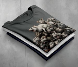 unsettling rat king colony pile dark fantasy aesthetic t-shirt design, variation 7