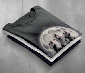 three moon rats howl together night sky t-shirt design, variation 7
