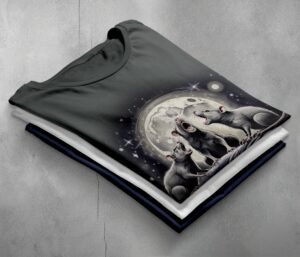 three night rats howl moonlit stars serene darkness t-shirt design, variation 7