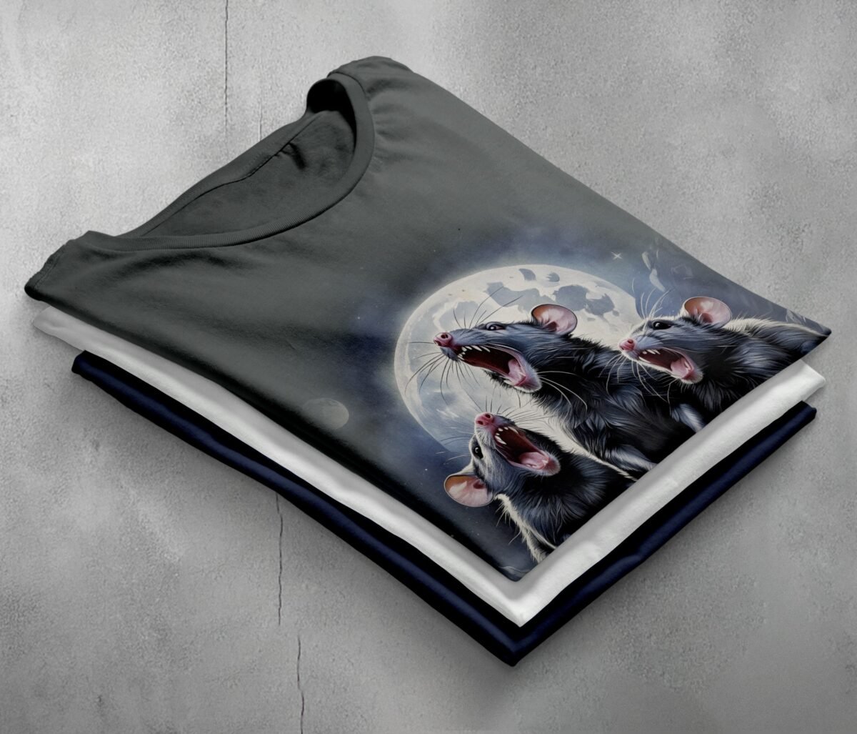 three moon howling rats starlight creepy cute t-shirt design, variation 7