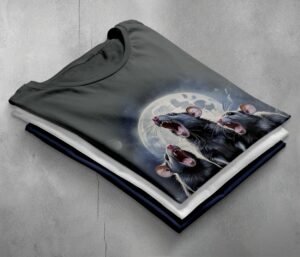 three moon howling rats starlight creepy cute t-shirt design, variation 7