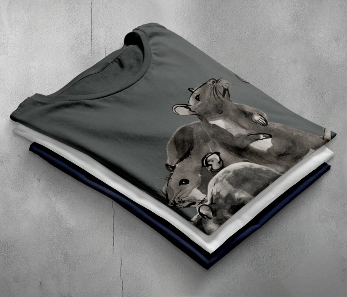 three wise rats silent shadows cute art t-shirt design, variation 7