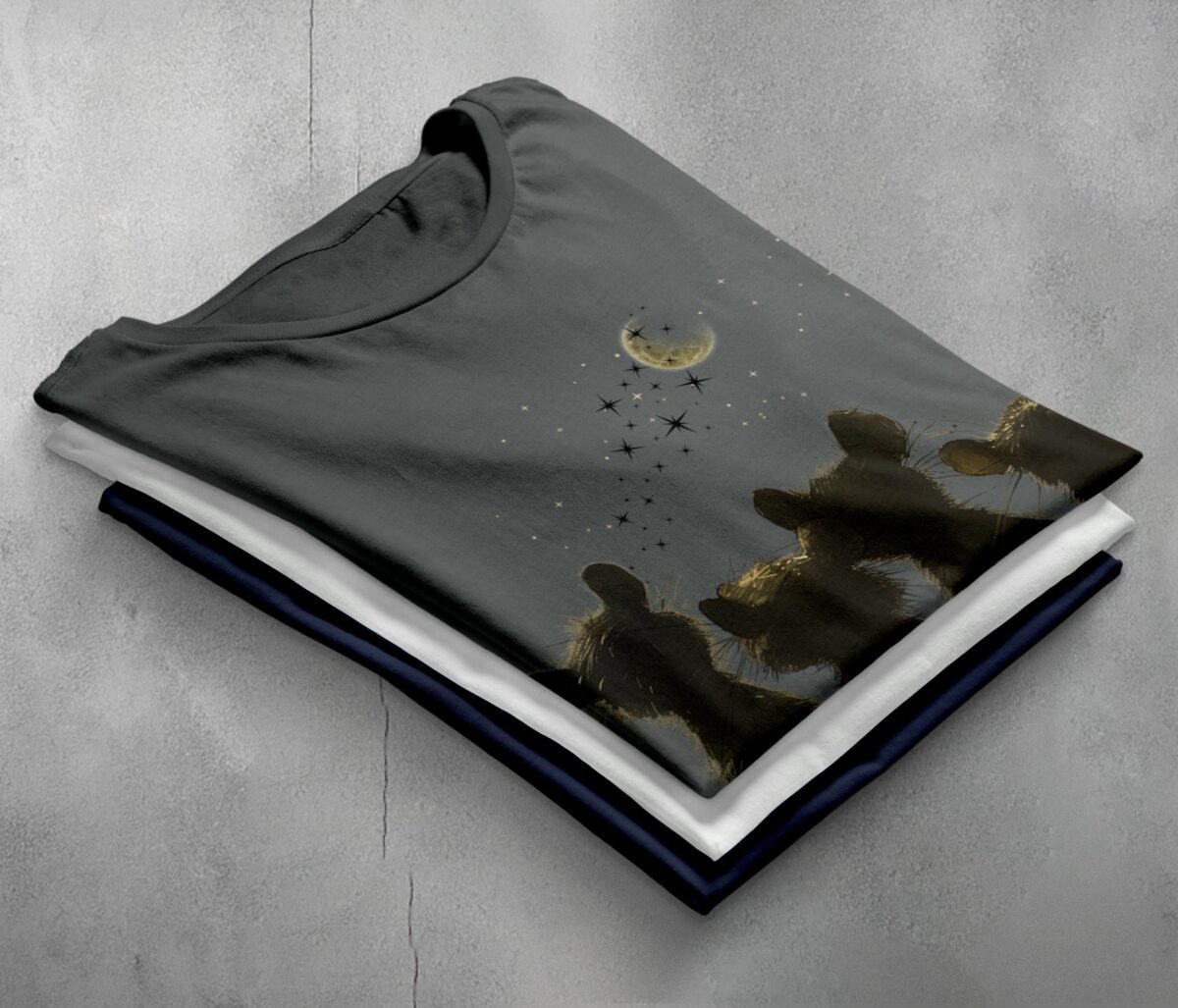 four little rats gaze moon stars cute t-shirt design, variation 7