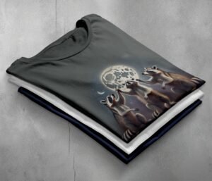 three raccoons singing moonlight animal t-shirt design, variation 7
