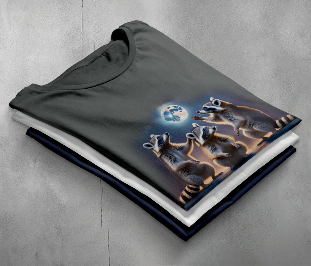 raccoons moon animals sacred night cute t-shirt design design, variation 7