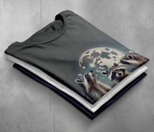 adorable little racoon family moonlight animal t-shirt design, variation 7