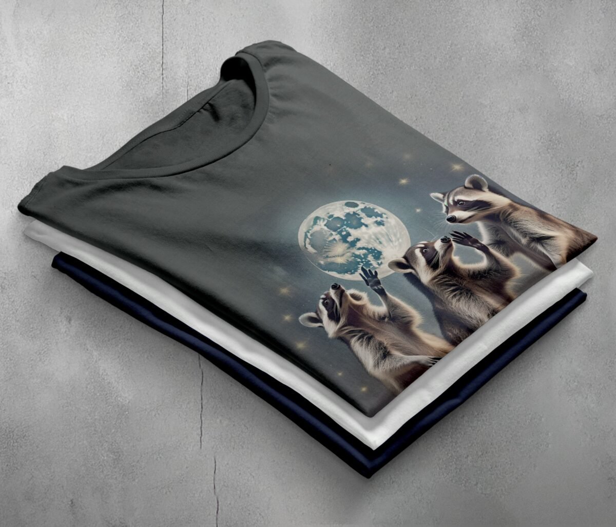 raccoon moonlight serenade magic stars animal t-shirt design, variation 7