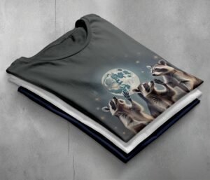 raccoon moonlight serenade magic stars animal t-shirt design, variation 7