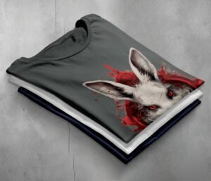 alice wonderland white rabbit animal cards gothic scary t-shirt design, variation 7