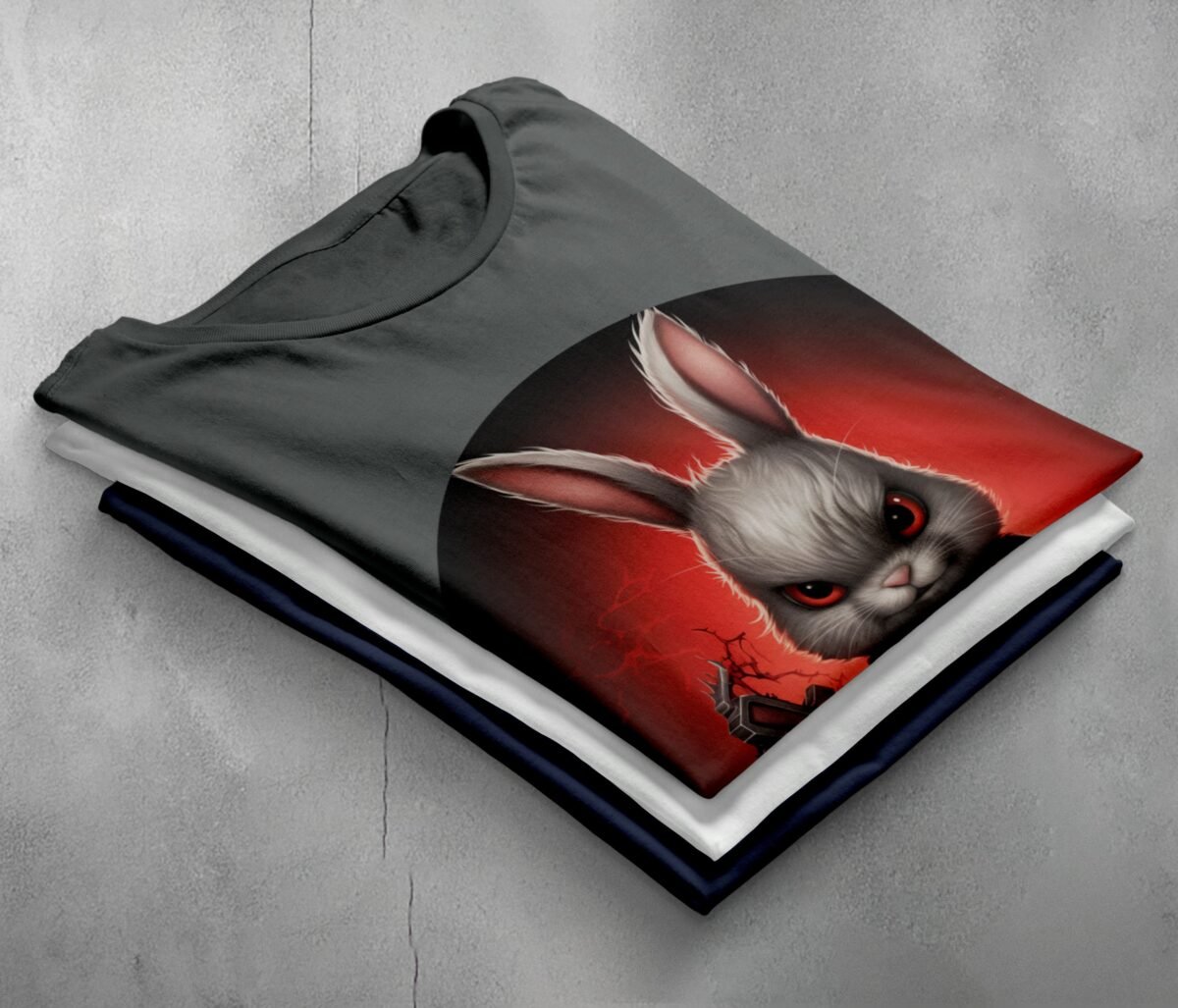 red eyes angry scary horror gothic rabbit animal t-shirt design, variation 7