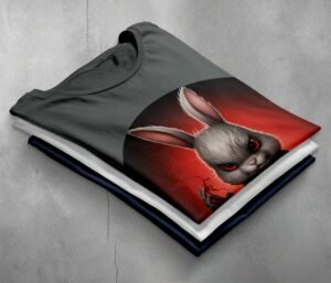 red eyes angry scary horror gothic rabbit animal t-shirt design, variation 7