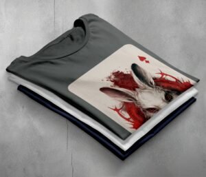 alice wonderland white rabbit playing card symbolism gothic t-shirt design, variation 7