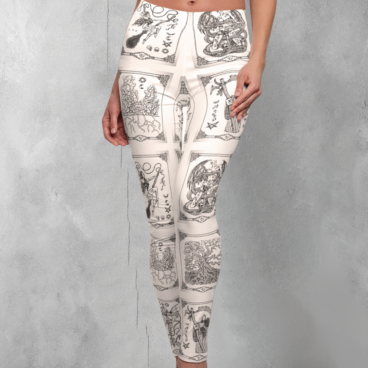 Grimoire of Shadows mystical journey through occult tarot cards leggings - 1