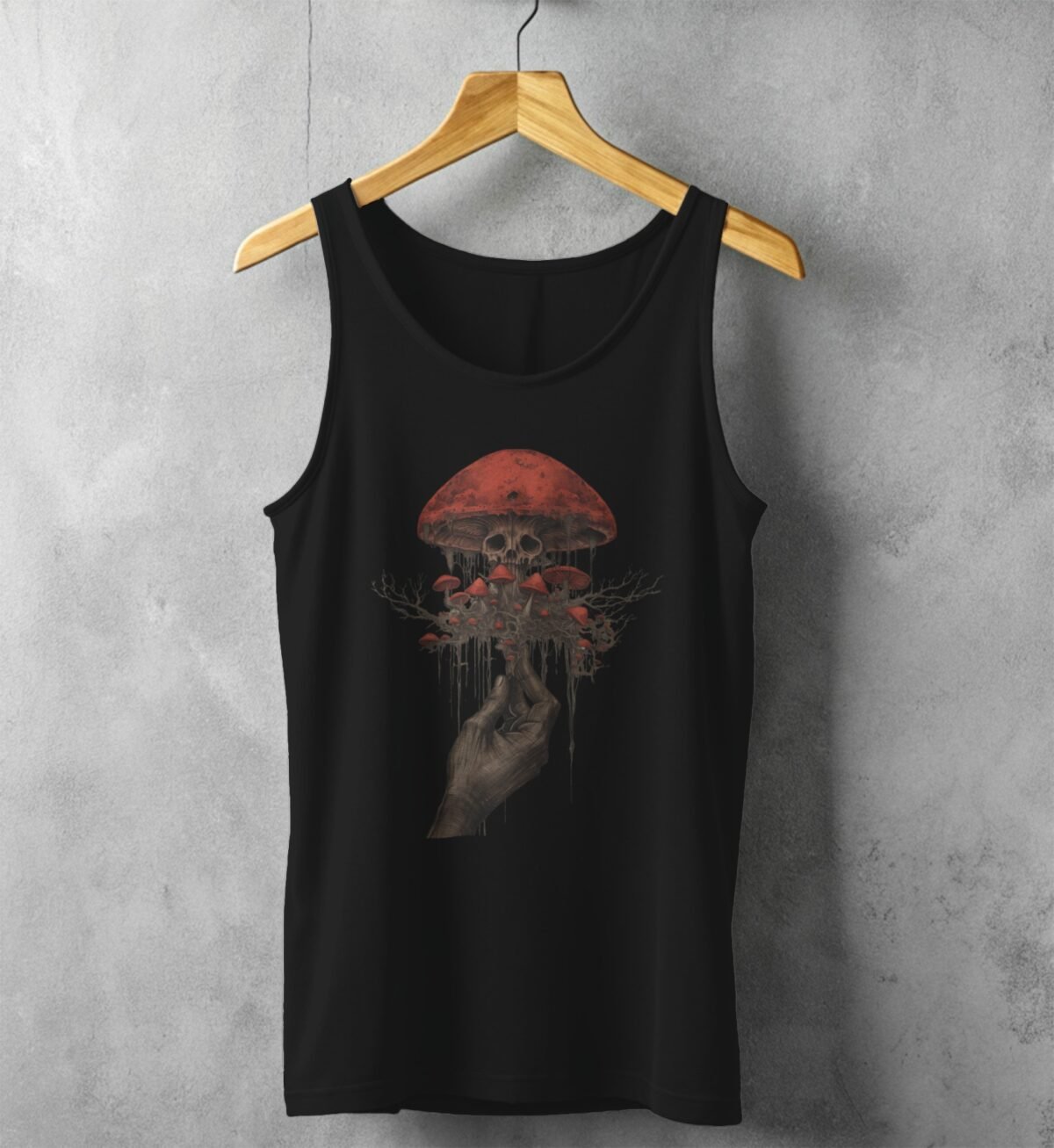 Hand holding skeletal fungi ethereal yet haunting aesthetic scene tank top - 1