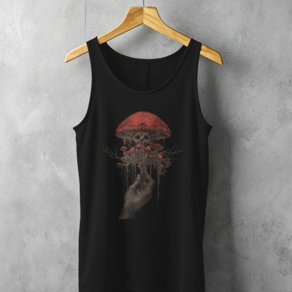Hand holding skeletal fungi ethereal yet haunting aesthetic scene tank top - 1