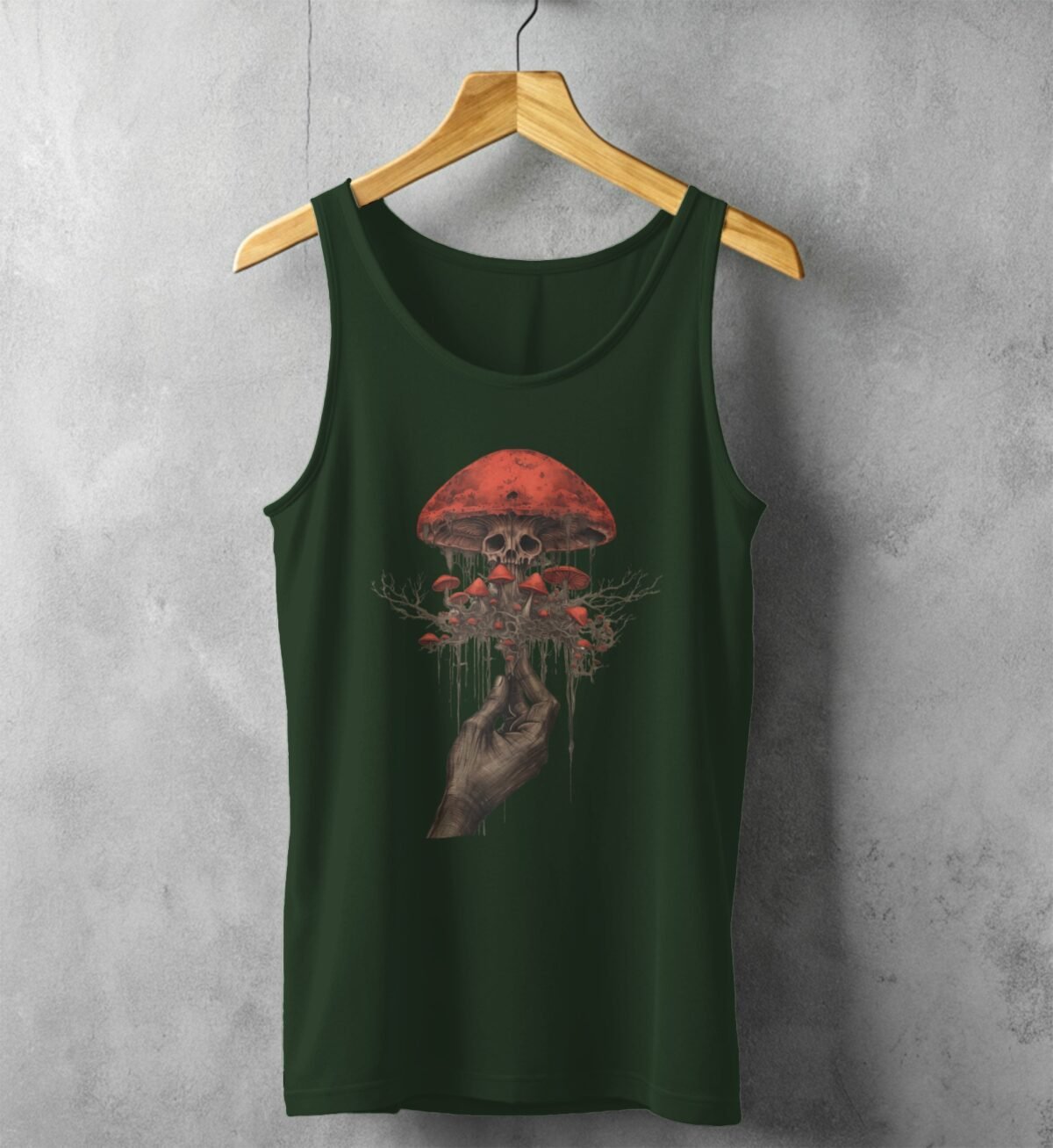 Hand holding skeletal fungi ethereal yet haunting aesthetic scene tank top - 5