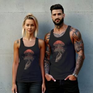 Hand holding skeletal fungi ethereal yet haunting aesthetic scene tank top - 7
