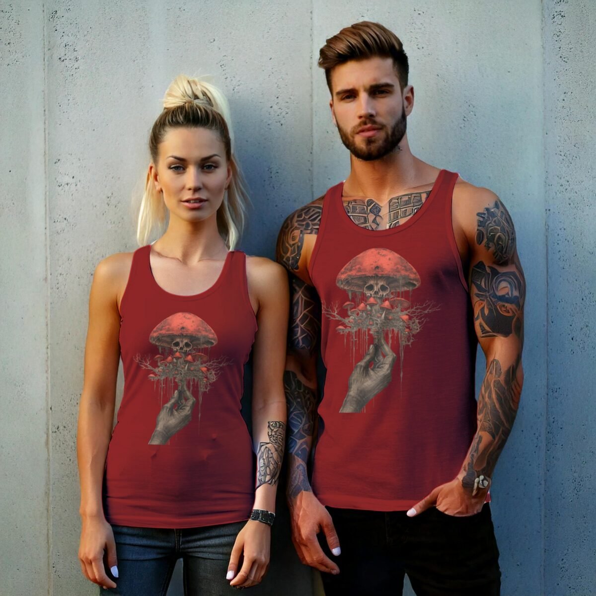 Hand holding skeletal fungi ethereal yet haunting aesthetic scene tank top - 8