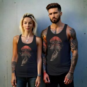 Hand holding skeletal fungi ethereal yet haunting aesthetic scene tank top - 9