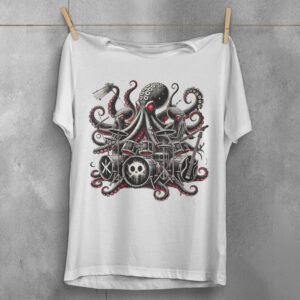 haunting sea octopus band concert gothic animal t-shirt design, variation 2